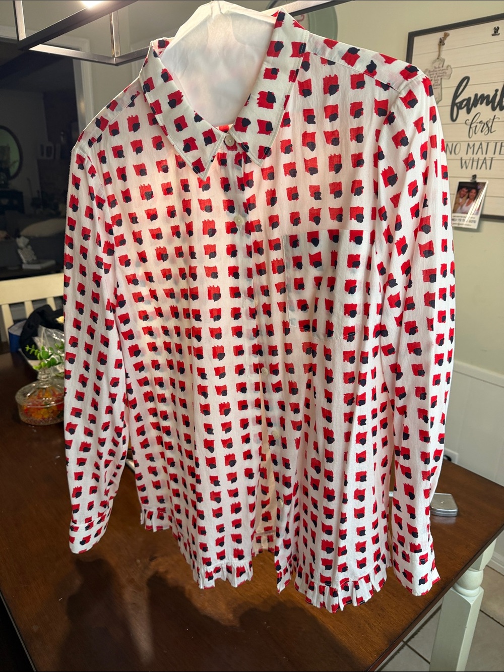 kate spade Cream Blouse with Red and Black Spot Print